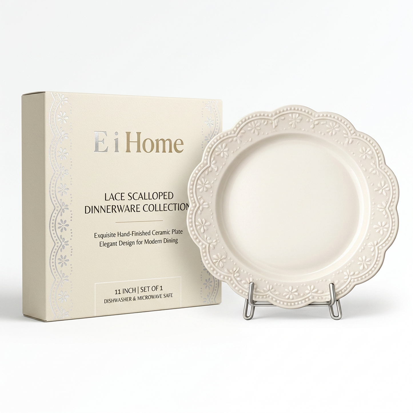 Lace Scalloped Ceramic Dinner Plate