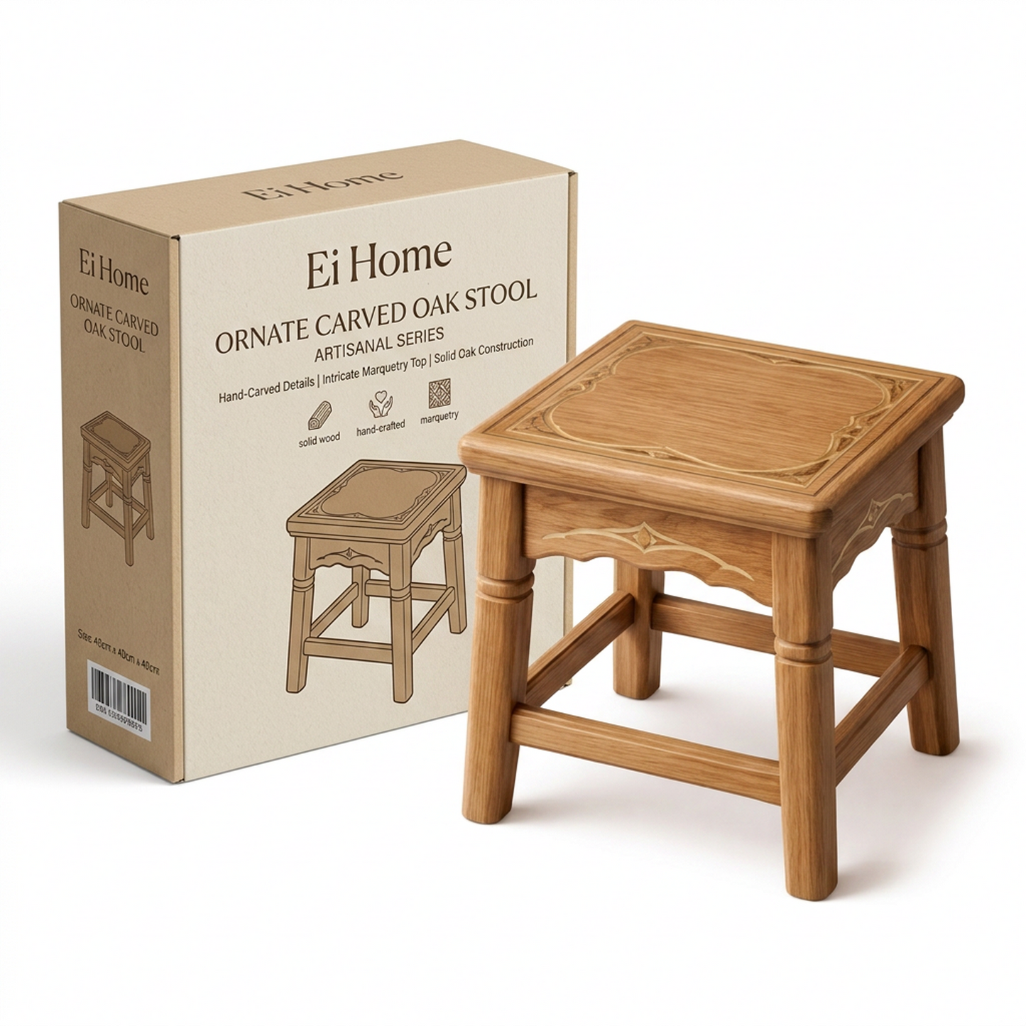 Handcrafted Wooden Stool with Intricate Carvings