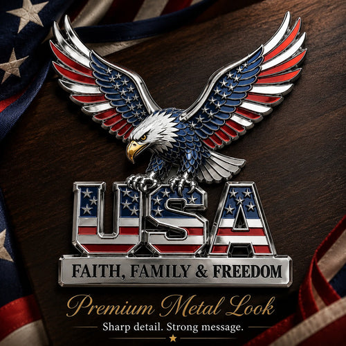 🇺🇸250th Anniversary - USA Faith. Family & Freedom. Metal Emblem