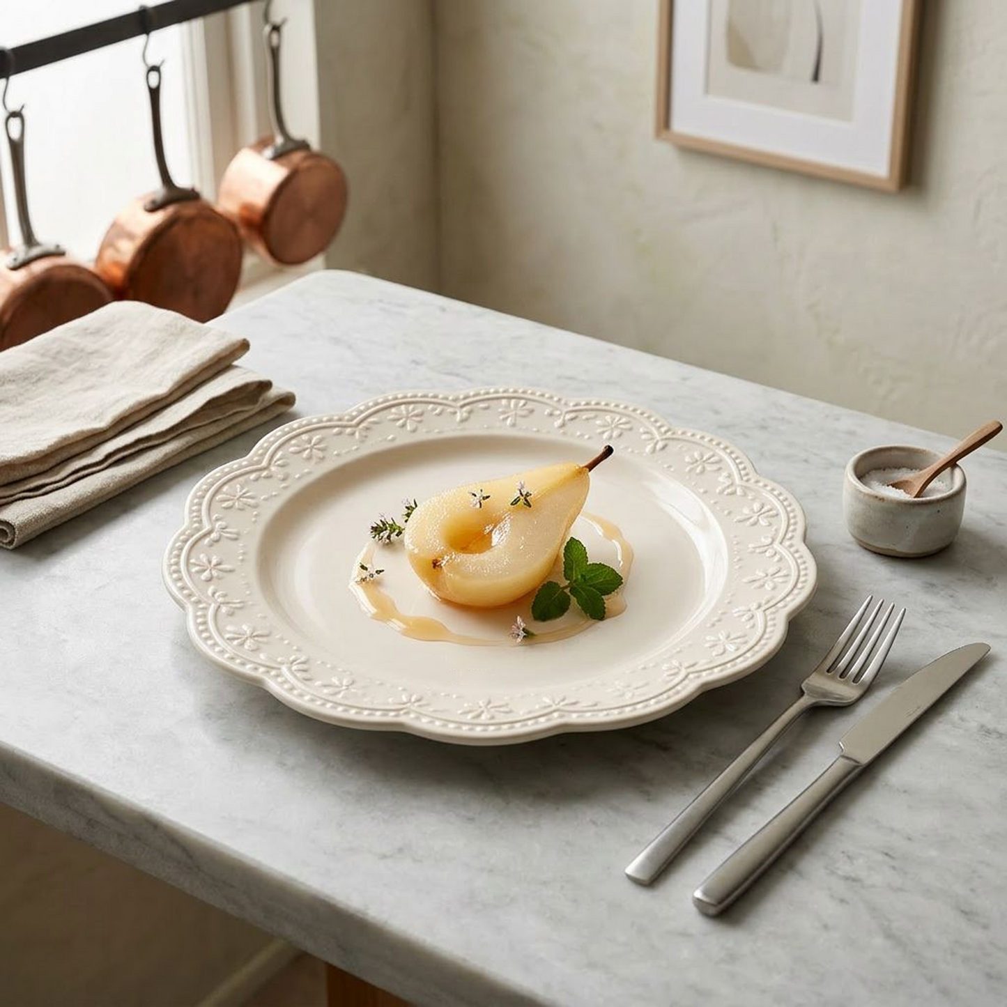 Lace Scalloped Ceramic Dinner Plate