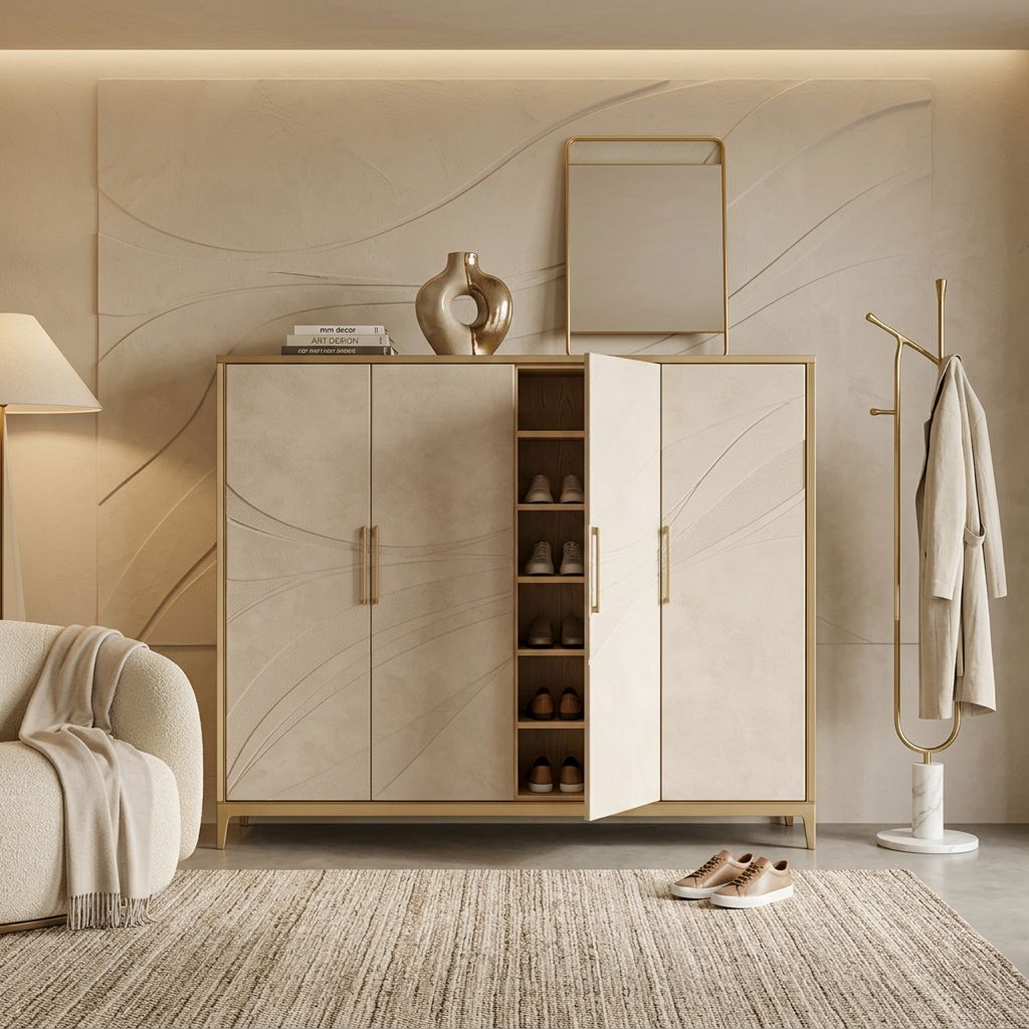 Shoe Cabinet - Ivory Waves Collection
