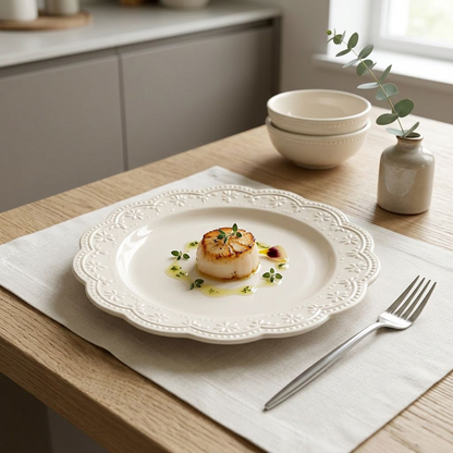 Lace Scalloped Ceramic Dinner Plate