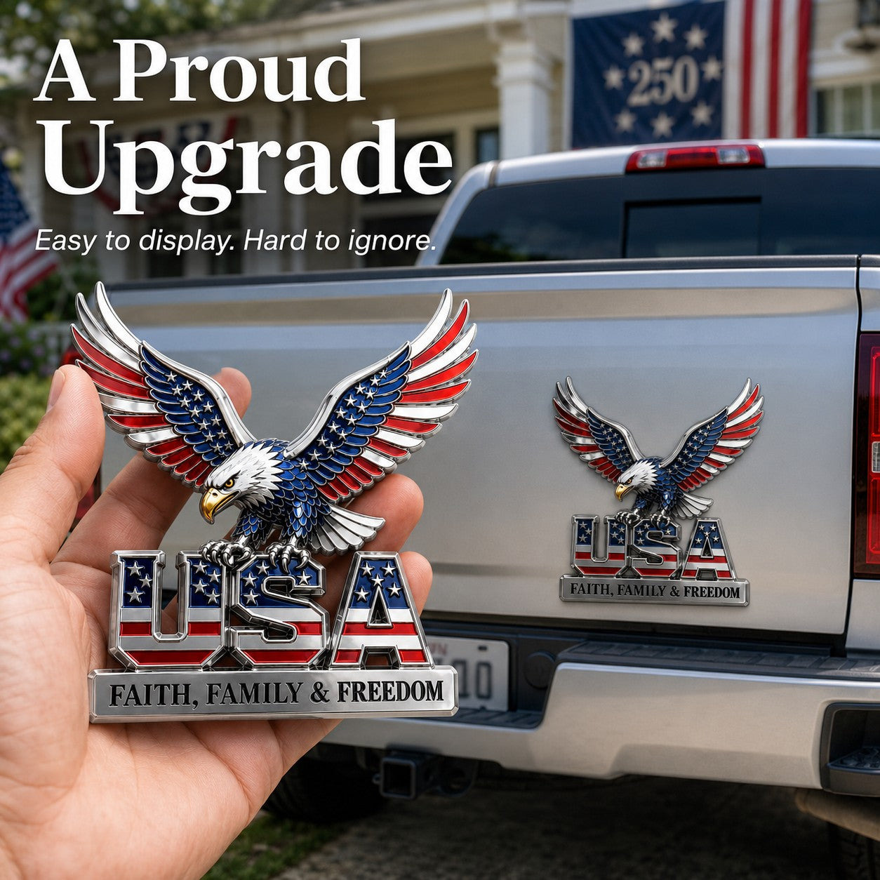 🇺🇸250th Anniversary - USA Faith. Family & Freedom. Metal Emblem