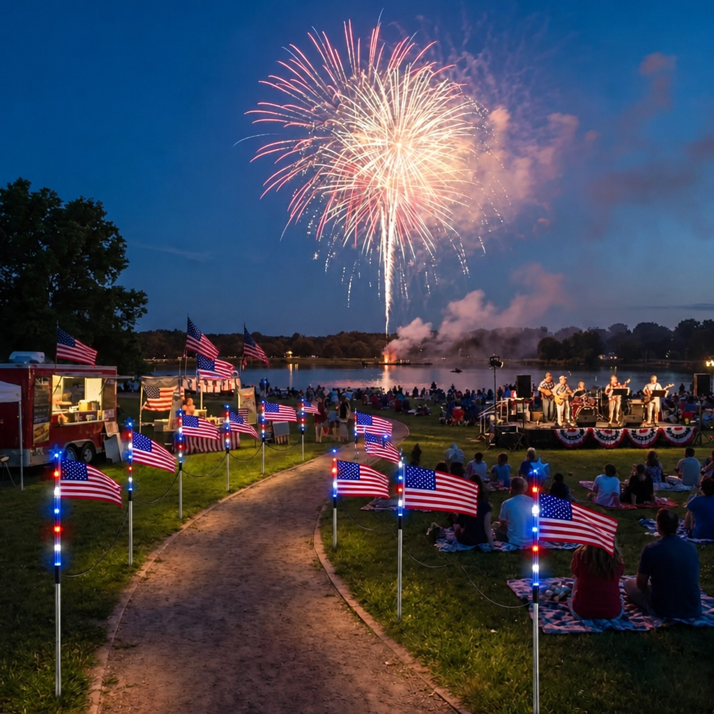 8 Solar American Flag Pathway Lights – Red. White & Blue Yard Glow for 250th Anniversary