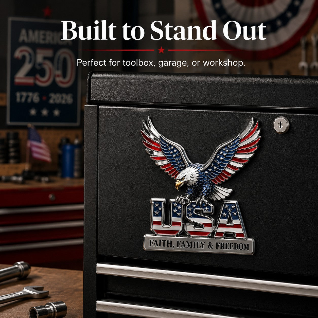 🇺🇸250th Anniversary - USA Faith. Family & Freedom. Metal Emblem
