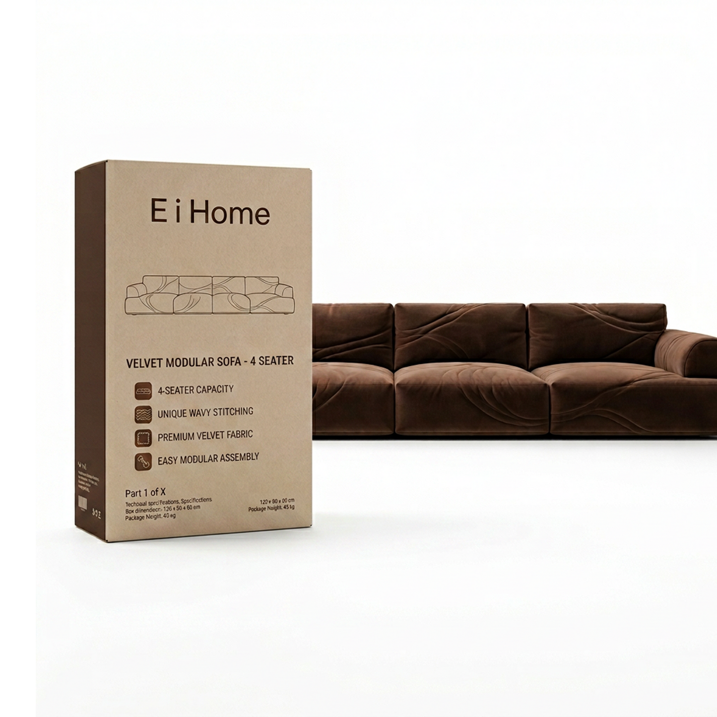 Velvet Modular Sofa - 4 Seater
