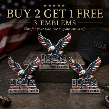 🇺🇸250th Anniversary - USA Faith. Family & Freedom. Metal Emblem