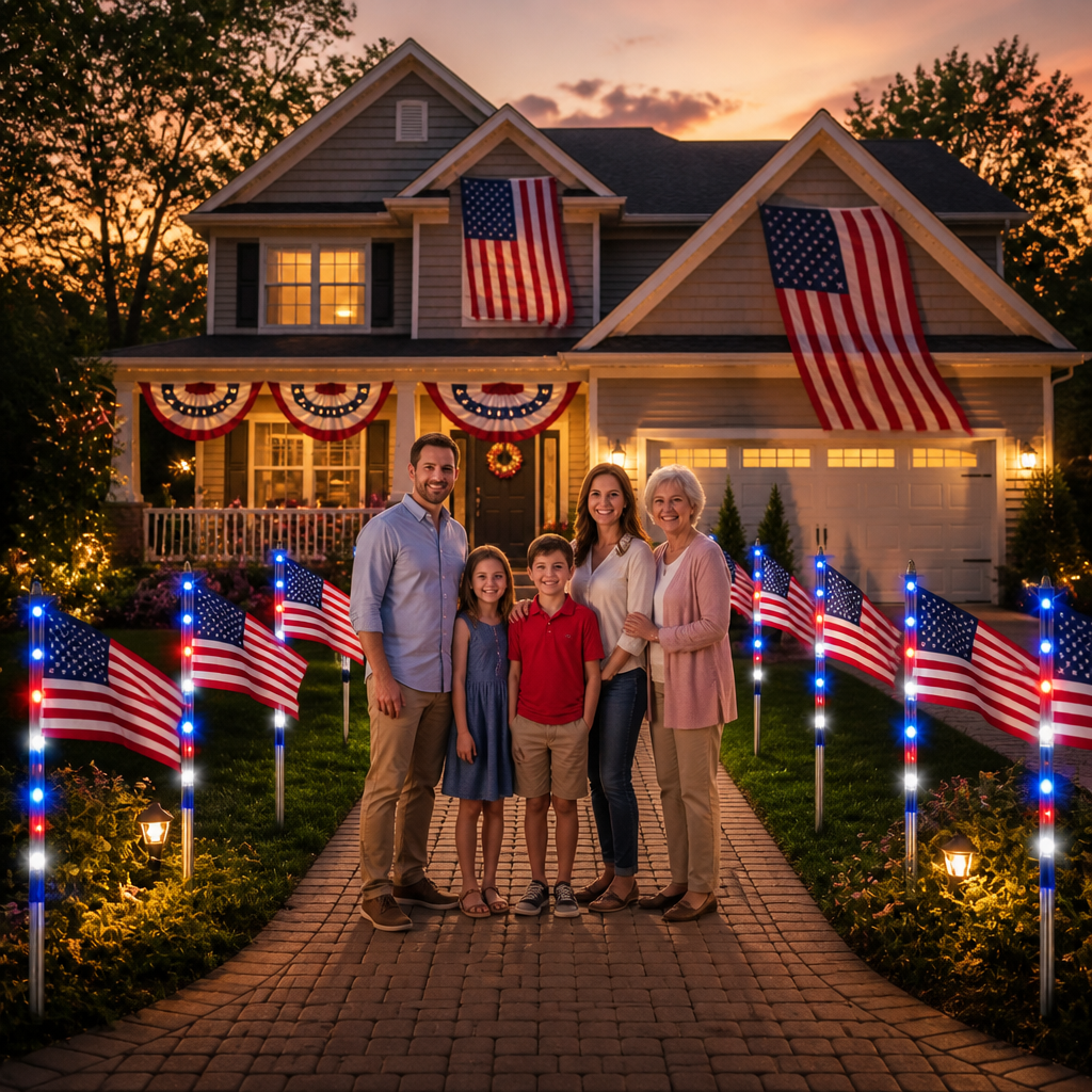 8 Solar American Flag Pathway Lights – Red. White & Blue Yard Glow for 250th Anniversary