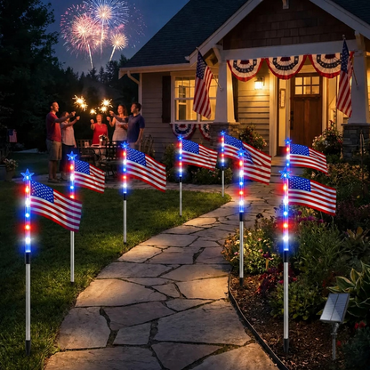 8 Solar American Flag Pathway Lights – Red. White & Blue Yard Glow for 250th Anniversary