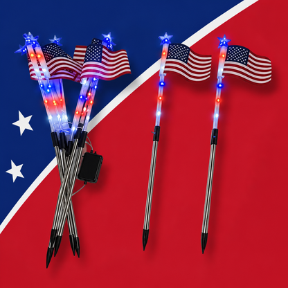 8 Solar American Flag Pathway Lights – Red. White & Blue Yard Glow for 250th Anniversary